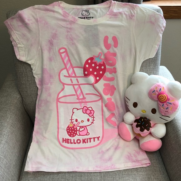 Hello Kitty Strawberry Milk Tie-Dye Girls T-Shirt and Plush 11 inches - Picture 1 of 8
